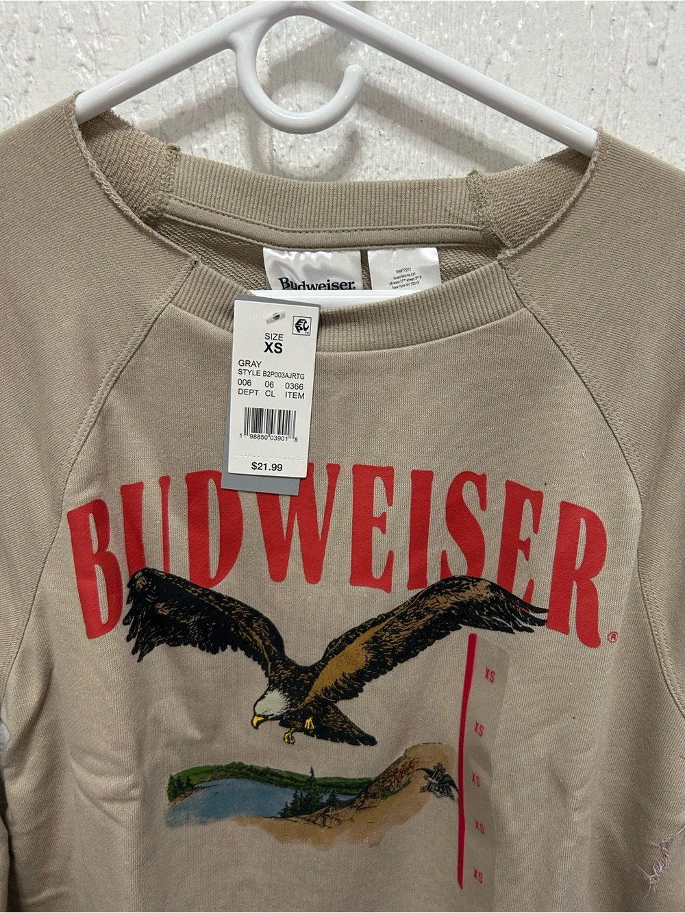 Budweiser Tan Crewneck Sweatshirt with Red Logo and Eagle Graphic
